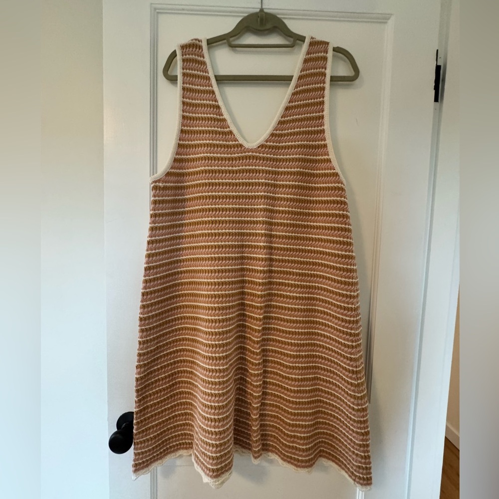 Rylee + Cru Cream and Tan Striped Knit Mini Dress